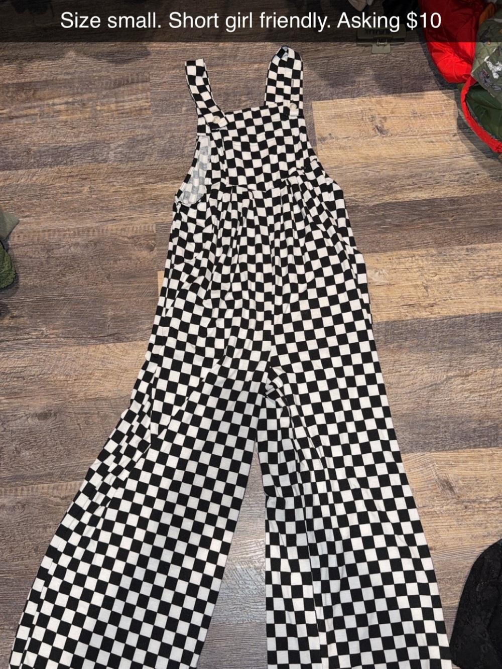 Women's Black & White Checkerboard Wide-Leg Jumpsuit